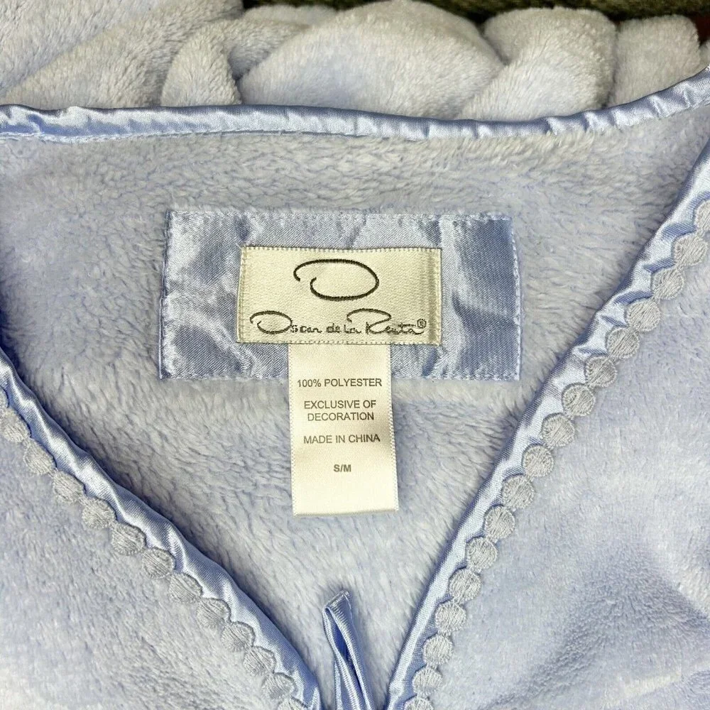 Oscar De La Renta Ladies S/M Baby Blue Plush Full Zip Lg Sleeve Robe Housecoat